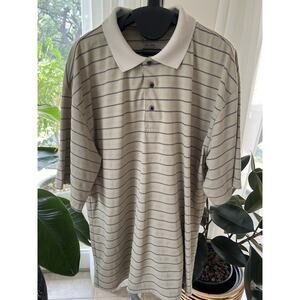 PGA Tour Golf Polo Shirt XXL Light Brown Striped Lightweight Mens Performance
